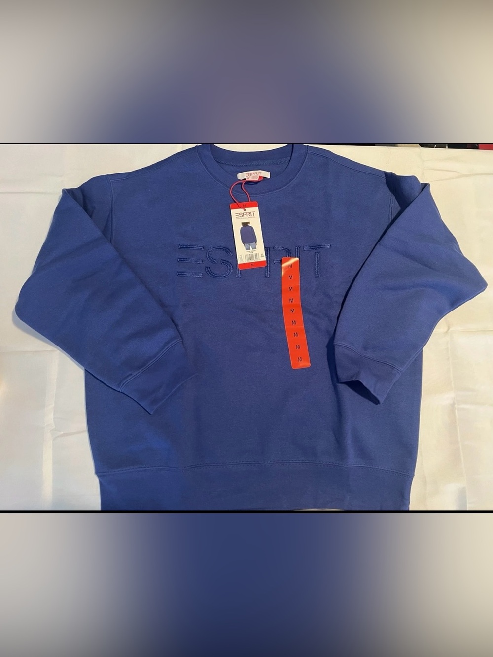 Esprit UNISEX Logo Fleece Crewneck Blue Viral 80's Vintage NWT Medium Costco